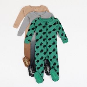 Leveret Girls Cotton Baby Footed Pajamas – 3 Pack – Nature Neutral Sleepers - 1 of 4