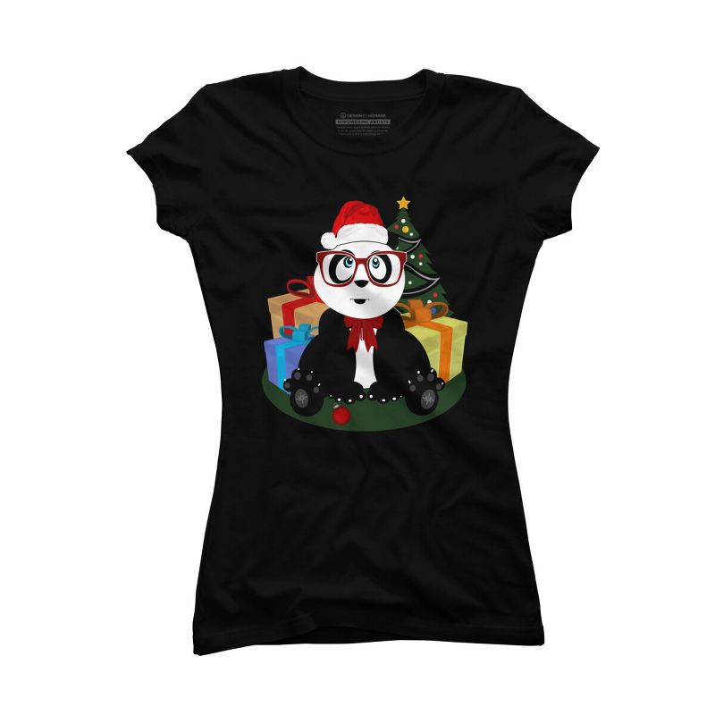 Junior's Design By Humans Christmas - Panda Nerd By Adamzworld T-Shirt, 1 of 4