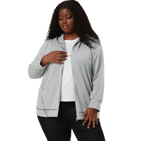 Agnes Orinda Women's Plus Size Zip Front Long Sleeve Casual Gray 2x : Target