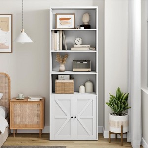 Garvee Farmhouse Bookcase with Doors 11.8in Deep Display Storage 23.6W x 71.4H Inches L-Shape Engineered Wood, White - 1 of 4
