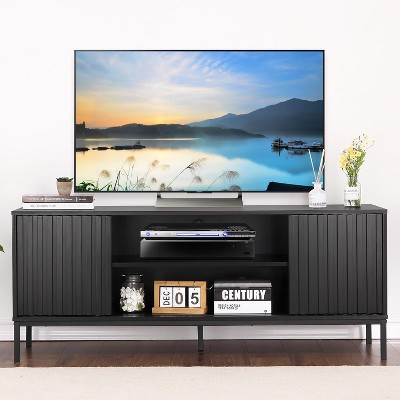 Jojoka TV Stand for 55/65 inch TV, Rustic Modern Industrial Television Stand Mid Century Modern TV Console,Black