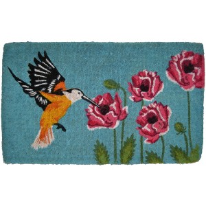 HomeRoots 18" X 30" Blue Orange and Green Coir Hummingbird Outdoor Door Mat - 1 of 4