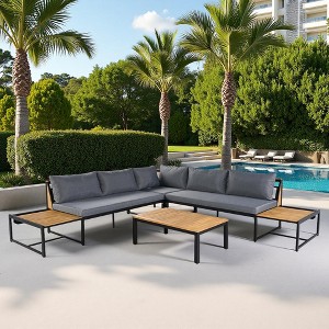 4-Piece Outdoor Patio Iron Sectional Sofa Set with Coffee Table and Side Storage Shelf - 1 of 4