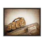 18" x 24" Sylvie Baseball Glove And Bat Framed Canvas by Shawn St. Peter Gray - DesignOvation