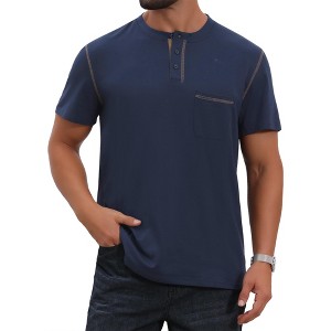 INSPIRE CHIC Men's Crew Neck with Pocket Short Sleeve Button Down Henley T-Shirt - 1 of 4