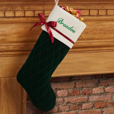 FIONECA Winter Classic Personalized Quilted Stocking w/Bow- in Green