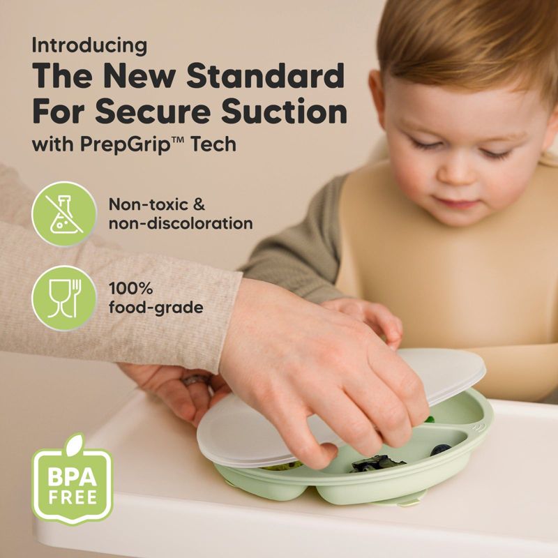 3-Pack Prep Suction Plates with Lids, 100% Silicone Baby Plates with Lid, BPA-Free Kids Divided Toddler Plates, 2 of 10