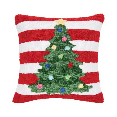C&F Home 16" x 16" Colorful Tree Hooked Christmas Throw Pillow