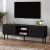 Chic Crate-Multi-Functional Media Console – Vertical Sliding Door TV Stand w/ Solid Wood Legs & Striped Design, Space-Saving Multi-Use Furniture - 2 of 4