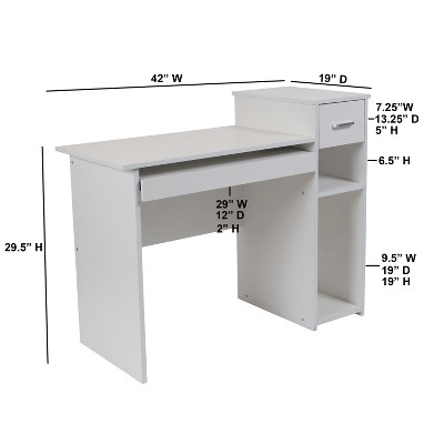 White Wood Computer Desk with Drawer and Keyboard Tray