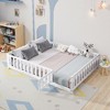 Lyngins Full Size Kids' Platform Bed Frame with Fence & Open/Close Small Door, Montessori Floor Bed Frame with Support Slats, Wooden Toddler Bed - 3 of 4