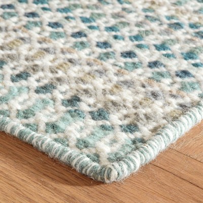 Poppy Blue and Beige Handwoven Wool Stripe Rug, 9' x 12'