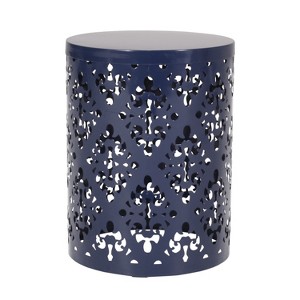 Vynxaria Modern Outdoor Metal End Table with Elegant Iron Cut Design - 1 of 4