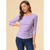 INSPIRE CHIC Women's V Neck 3/4 Sleeves Solid Knitted Buttons Decor Ruched Blouse - 3 of 4