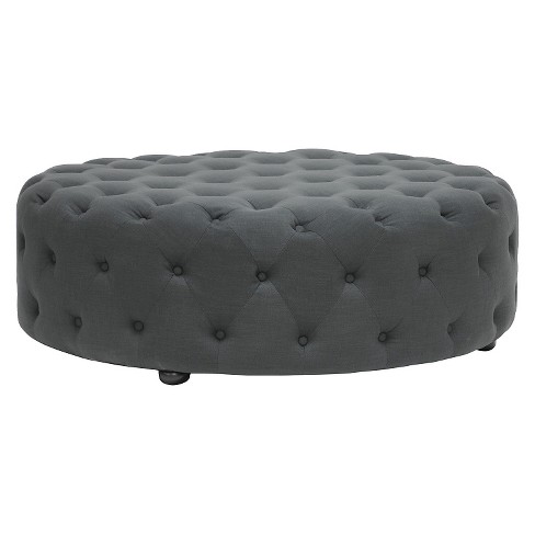 Cardiff Linen Modern Tufted Ottoman Dark Gray Baxton Studio Target