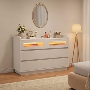 Nasitip 6-Drawer Dresser for Bedroom, 47.2''Wide Dresser with 2 Glass Drawers, Wooden Closet Storage Chest for Home - 1 of 4