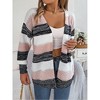 Coolmee Women's Striped Cardigan Sweaters Open Front Fall Hollow Out Contrast Color Block Long Lantern Sleeve Knit Sweater Coats L Pink - 2 of 4