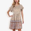 Anna-Kaci Women's Bohemian Floral Print Short Sleeve Swing Fashion Dress With Crew Neckline - 3 of 4