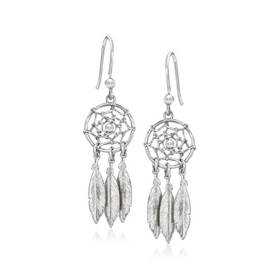 Ross-Simons Italian Sterling Silver Dreamcatcher Drop Earrings