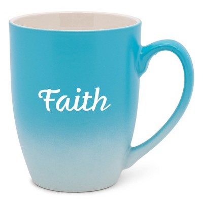Elanze Designs Faith Two Toned Ombre Matte Sky Blue and White 12 ounce Ceramic Stoneware Coffee Cup Mug