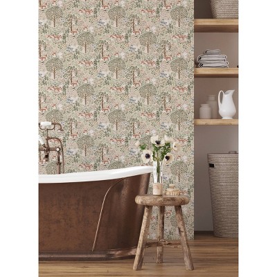 Almond Vintage Forest Critters Peel and Stick Wallpaper Roll