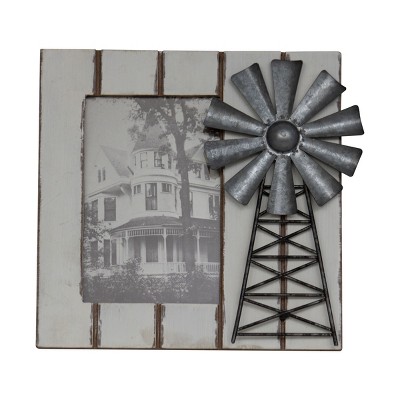 Antique White Metal Windmill 4x6 Inch Wood Decorative Picture Frame - Foreside Home & Garden