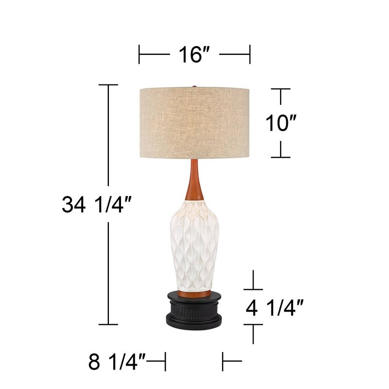 360 Lighting Rocco Modern Mid Century Table Lamp with Black Round Riser 34 1/4" Tall White Ceramic Tan Fabric Drum Shade for Bedroom Living Room Kids, 4 of 6