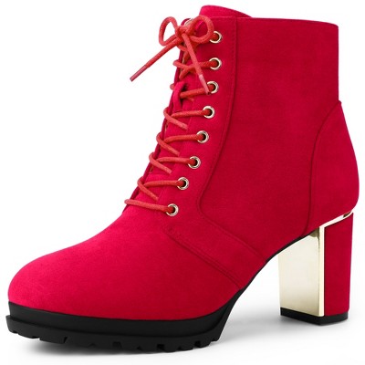 BLISSFUL STEP Women's Round Toe Lace Up Chunky Heel Combat Boots