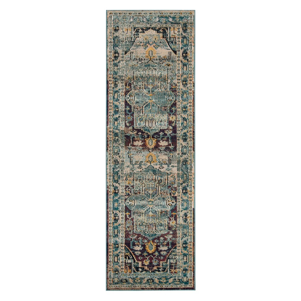 2'2inx7' Runner Mavis Floral Loomed Teal/Rose - Safavieh