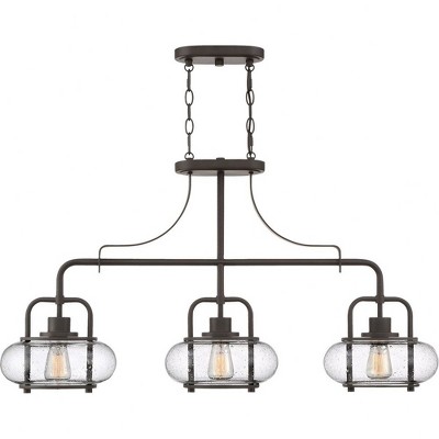 Trilogy 3-Light Old Bronze Island Pendant with Clear Seedy Glass