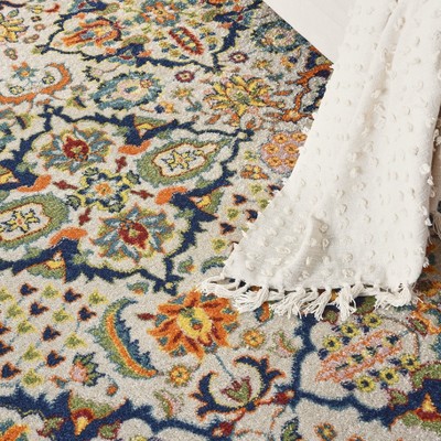 Ivory and Jewel Tones Boho Floral 8'x10' Synthetic Area Rug