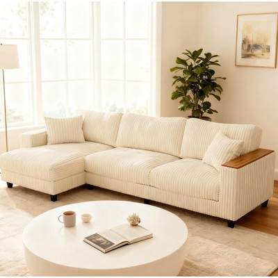 GDFStudio Congreve 114.5'' Corduroy L-Shape Rectangle Sectional Sofa with Storage Armrests