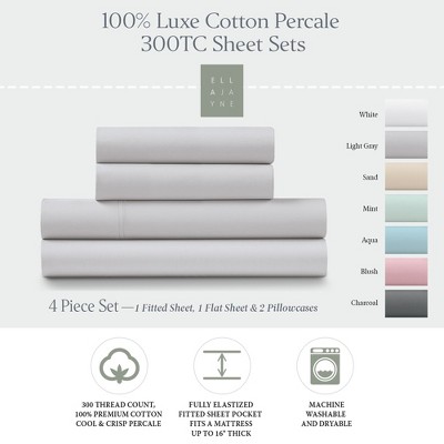 Full Size Light Grey Cotton Percale Deep Pocket Sheet Set