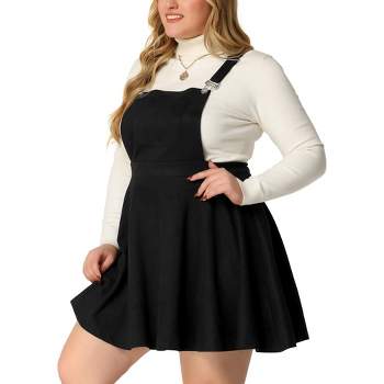 Agnes Orinda Women's Plus Size Faux Suede Overall A-Line Flared Skater Mini Skirt