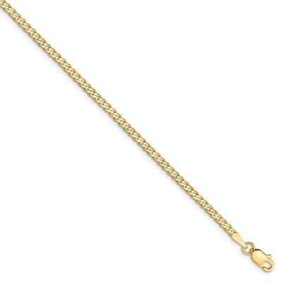 Black Bow Jewelry 14k Yellow Gold 2.2mm Solid Beveled Curb Chain Anklet