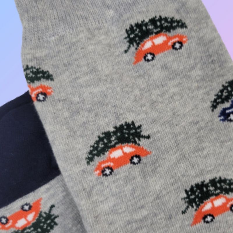 Christmas Tree on a Beetle Car Socks (Men's Sizes Adult Large) from the Sock Panda, 2 of 5
