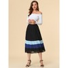 Allegra K Women's Elastic Waist Color Block A-Line Midi Pleated Chiffon Skirt - 3 of 4