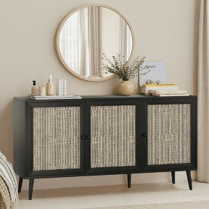 MAYEERTY Black 591531" Modern Sideboard Buffet with 3 Rattan Doors - Living Room, Entryway - 1 of 4