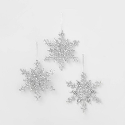 3ct Glitter Snowflake Christmas Ornament Set Silver - Wondershop™