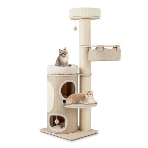 Tangkula 61" Cat Tree for Indoor Cats w/ 2-stoery Condo Top Perch Sisal Scratching Posts - 1 of 4