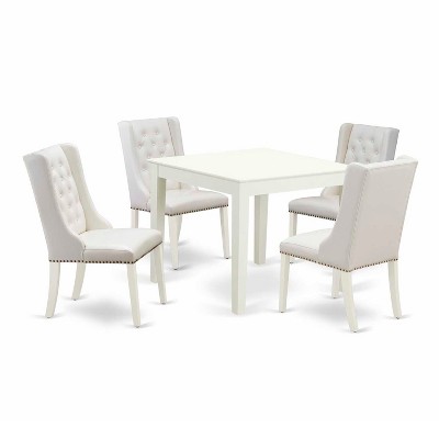 5-Piece Linen White Finish Solid Wood Top - Button Tufted Dining Room Set - Seats 4