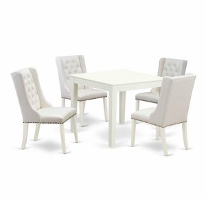 5-Piece Linen White Finish Solid Wood Top - Button Tufted Dining Room Set - Seats 4 - 1 of 4