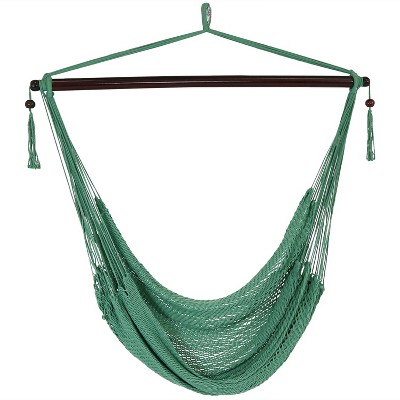 Sunnydaze Modern Boho-Style Soft-Spun Polyester Rope Hanging Caribbean XL Hammock Chair for Yard, Balcony, and Garden - Jungle Green