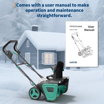 Garvee 20 Inch Snow Blower Cordless with Rotating Chute for Driveway, Patio, Sidewalk, Green