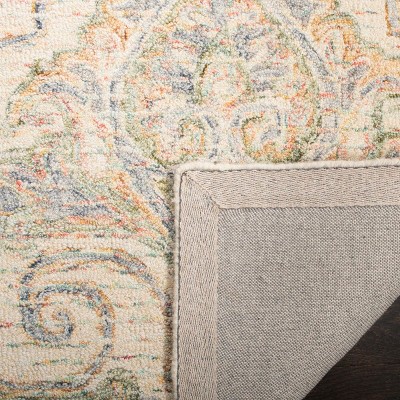 Ivory and Green Handmade Wool Medallion Square Rug