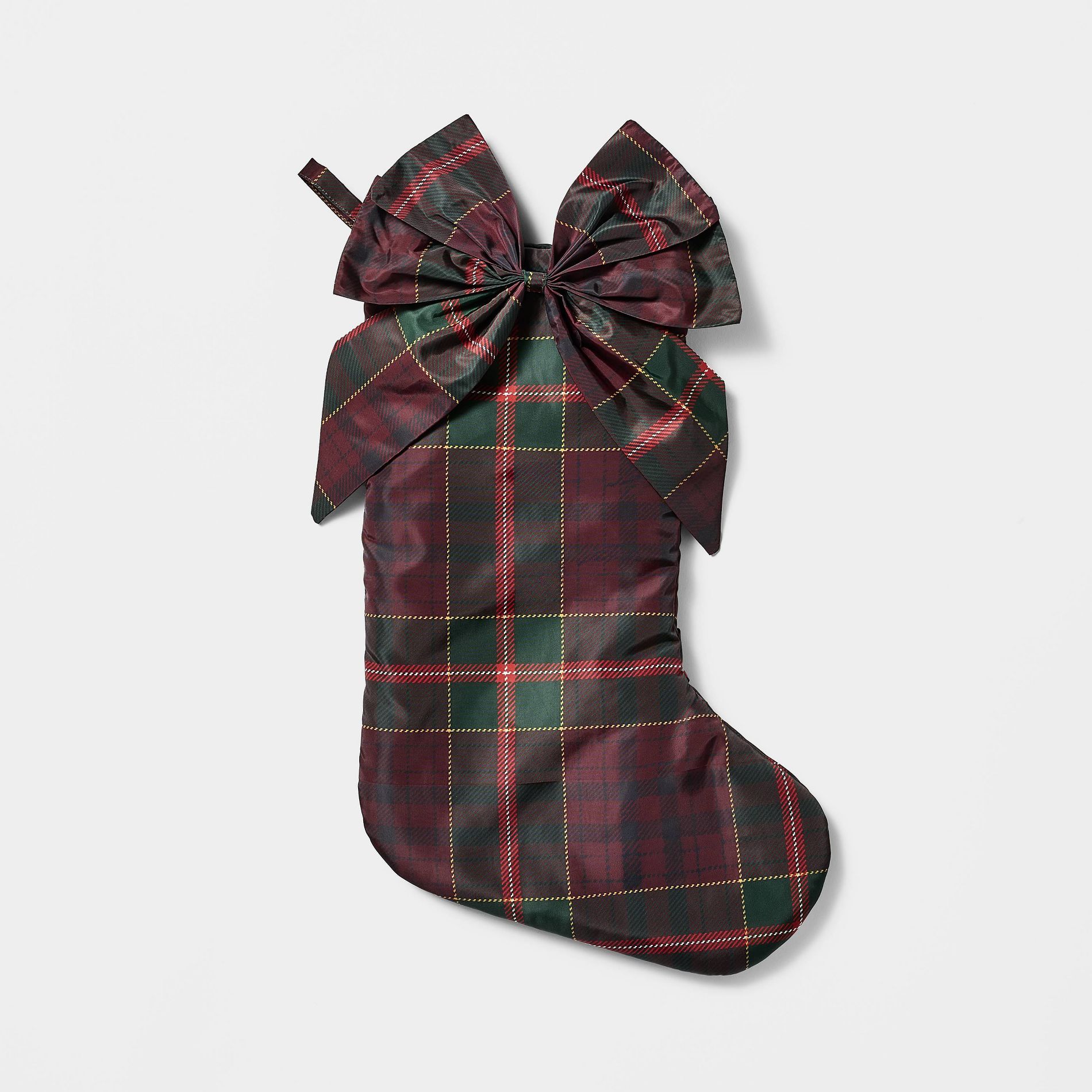 Plaid Bow Printed Holiday Stocking Red - Threshold™ designed with Studio McGee
