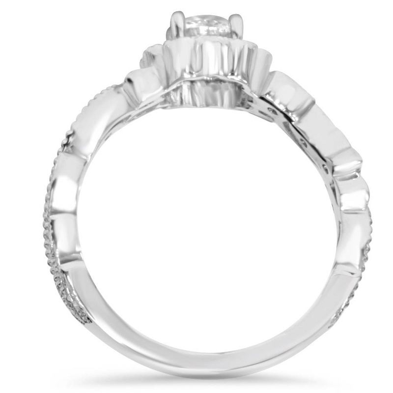 Pompeii3 1/2CT Diamond Vintage Petal Engagement Round Halo Ring 14K White Gold, 3 of 5