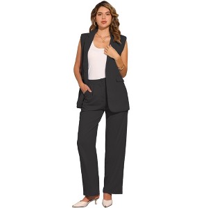 INSPIRE CHIC Women's Outfits Sleeveless Suit and Wide Leg Pants Business Blazer Sets 2 Pcs - 1 of 4