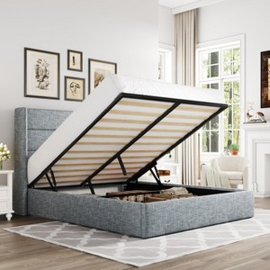 Allewie Lift Up Storage Bed, Button Tufted Headboard with Wingback, No Box Spring Needed, Hydraulic Storage, Modern - 1 of 4