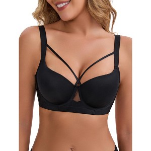 INSPIRE CHIC Women's 3/4 Cup Push-Up Soft Underwire Support Front Cross Lingerie Adjustable Straps Everyday Bras - 1 of 4